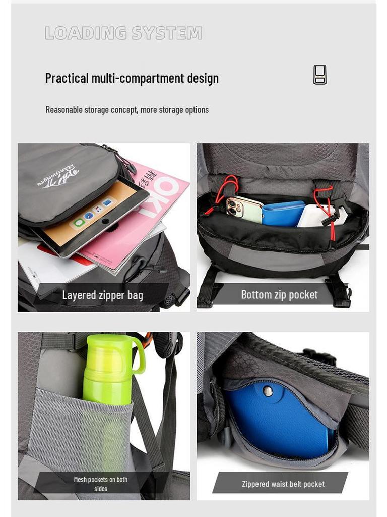 Men's Large Capacity Mountaineering Backpack with Steel Frame and Rain Cover for Outdoor Sports