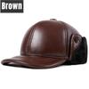 High Quality Genuine Leather Hats Winter First Layer Cowhide Warm Earmuffs Bomber Caps Plus Velvet Thicken Man Bone Caps Dad Hat