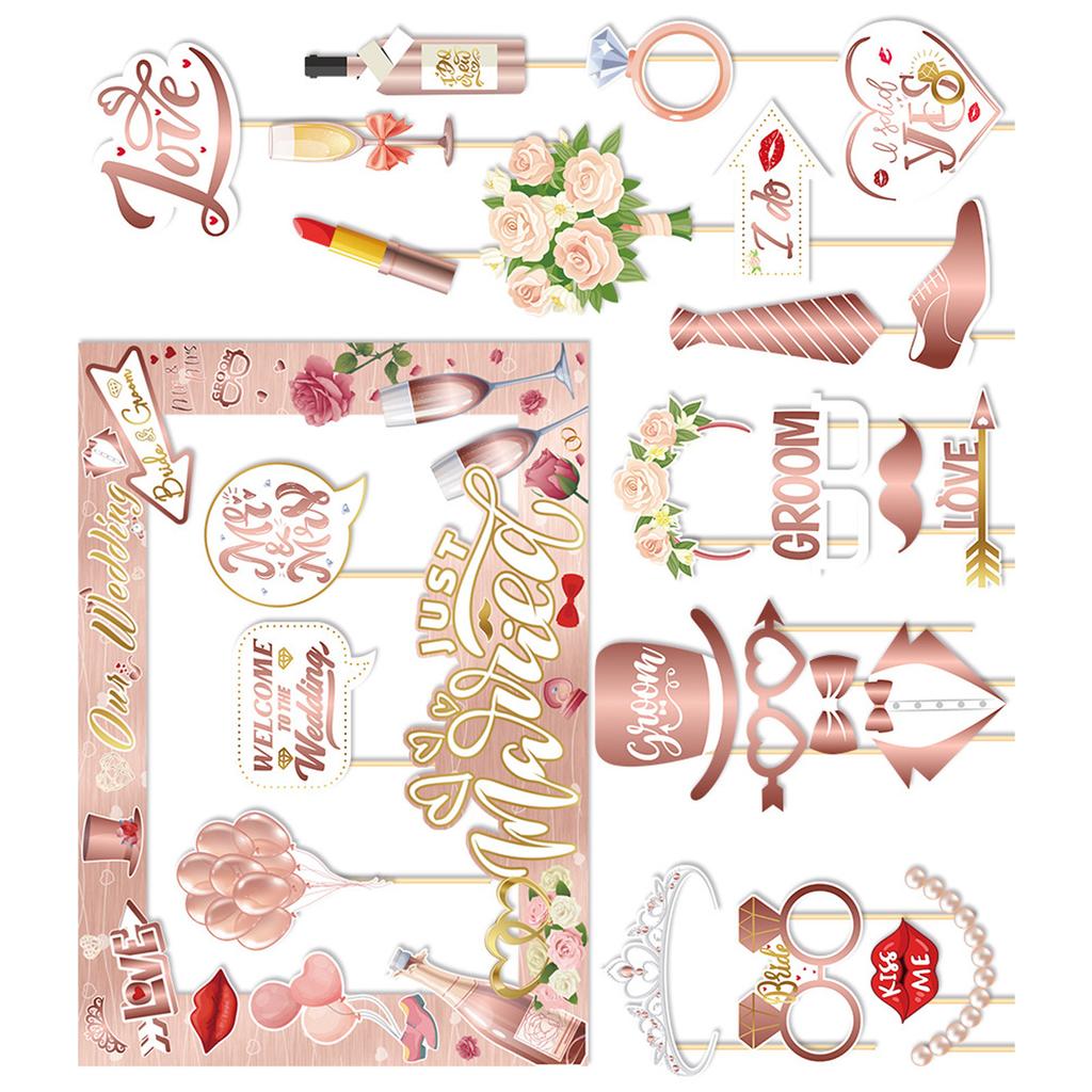Wedding Photo Booth Frame and Props Set Wedding Party Props Funny Backdrop Decorations for Parties Celebration Ornaments