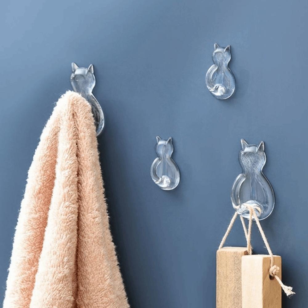 5Pcs Wall Mounted Wall Hook Waterproof Cartoon Cat Hooks Multifunctional Towels Rack Space Saving