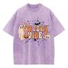SPOOKY VIBES Monogram Print Halloween Women's T-Shirt Summer Unisex Wash Cotton Short Sleeve Loose Top American Vintage