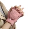 Dual-use Warm Winter Convertible Flip Top Half Finger Gloves Knitting Mittens Coral Velvet  Gloves