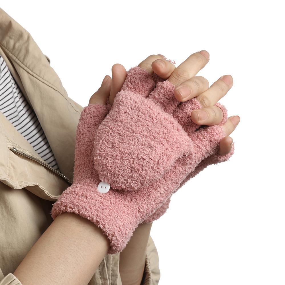Dual-use Warm Winter Convertible Flip Top Half Finger Gloves Knitting Mittens Coral Velvet Gloves