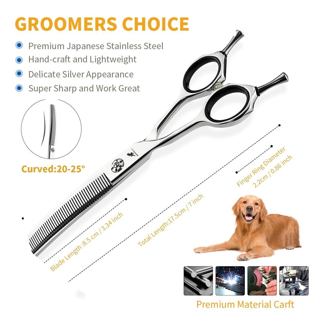 Левая рука Sangelar 7 дюймов Профессиональный высший класс Япония 440C Рыбья кость Ножницы для истончения домашних животных Инструменты для ухода за собаками Супер стальные ножницы для волос для домашних животных Инструменты