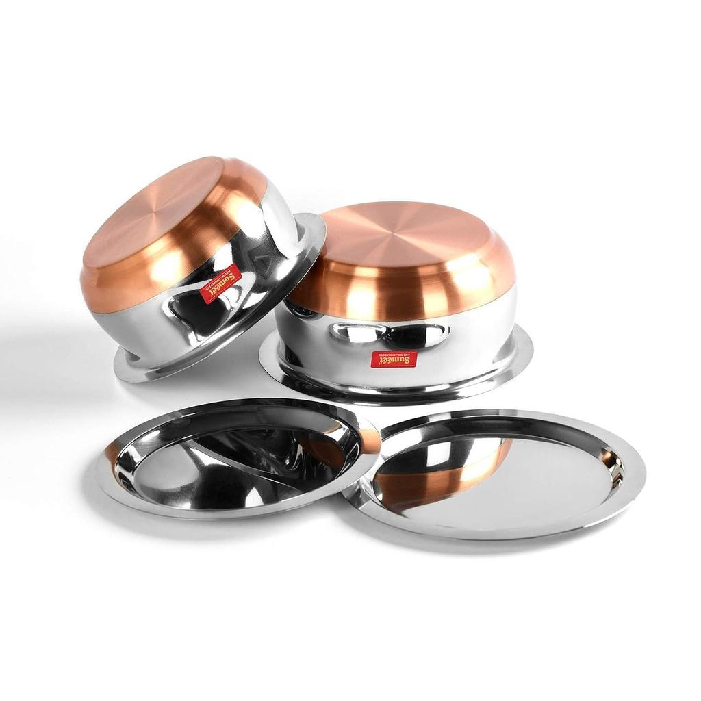 Stainless Steel Copper Bottom Belly Shape 2 Pc Tope/Cookware/Pot Set with Lid 1.1 Liter, 1.4 Liter (Silver)