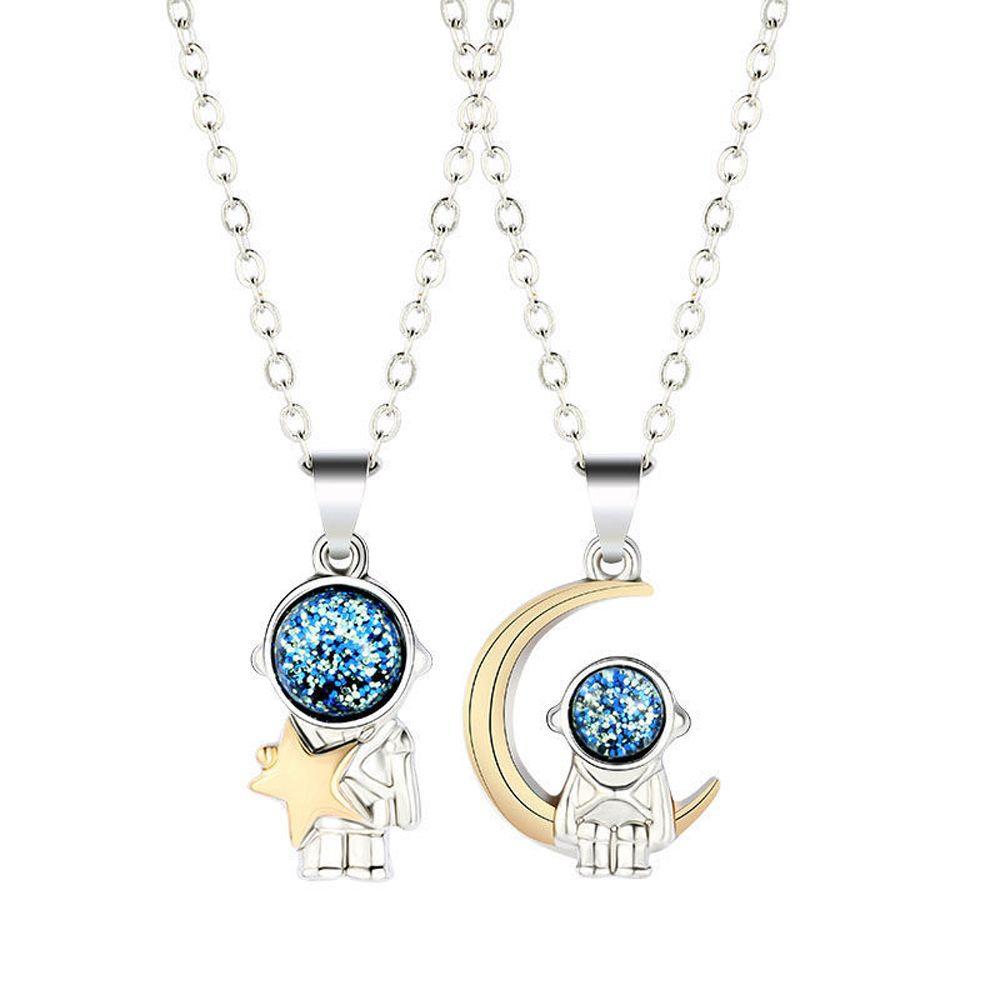 Charm Pendant Astronaut Moon Lovers Fashion Jewelry Korean Style Choker Couples Necklace Spaceman