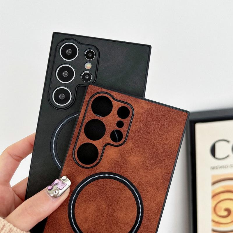 Для Samsung S25 Ultra S24 S23 S22 Plus чехол для телефона однотонный кожаный матовый ударопрочный тонкий магнитный беспроводной зарядный чехол