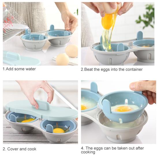 Microwave Double Egg Poacher Maker With Lid Detachable Drain Basket Heat Resistant Food Grade PP Poached Egg Cooker Steamer Kitchen Gadget