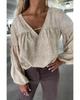Azura Exchange Khaki V Neck Bow Tie Bubble Sleeve Blouse