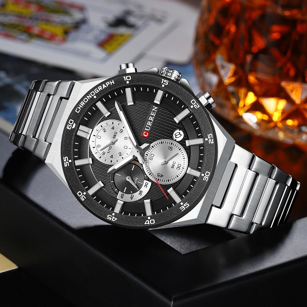 CURREN Спортивно-элегантные мужские часы-хронограф с циферблатом 43 мм и браслетом из нержавеющей стали, люминесцентными стрелками, кварцевые наручные часы для мужчин