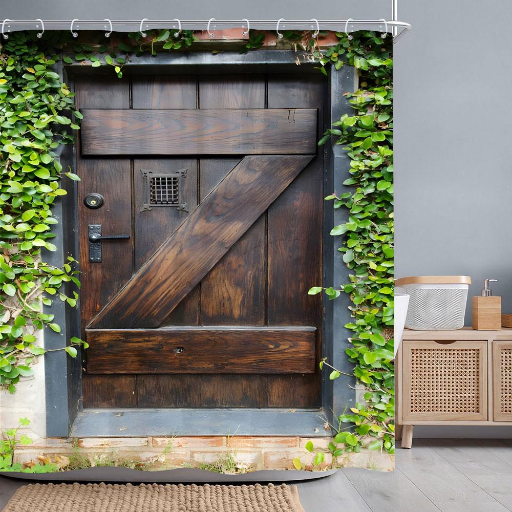 Ретро Деревенские Деревянные Двери Шторки для Душа Винтажный Фермерский Дом Амбар Старая Дверь Домашний Декор Водонепроницаемый Полиэстер Набор Занавесок для Ванной