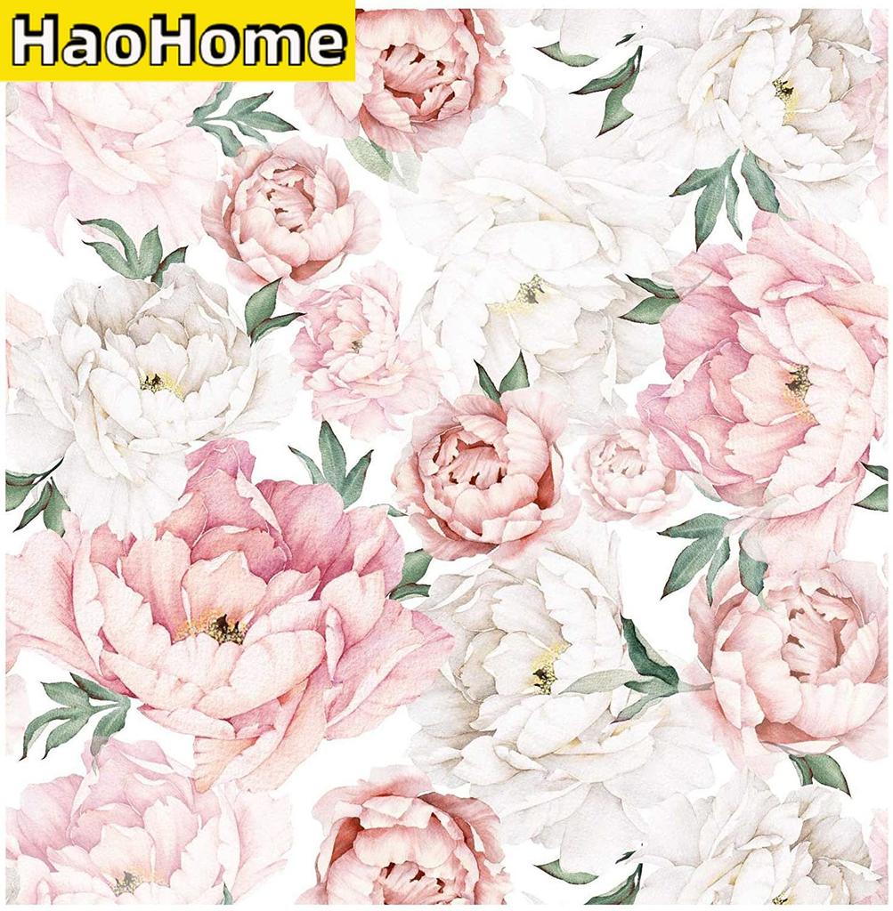 Белые Розовые Обои Самоклейка Съемные Свежие Пионы Самоклеящиеся Предварительно Наклеенные Обои Водонепроницаемые Очень Толстые Фотообои