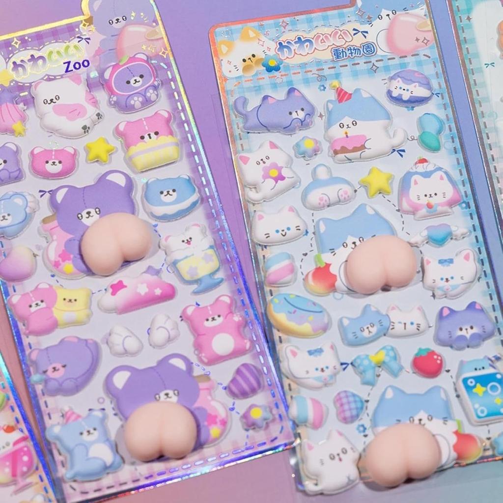 3D Cute Animal Butt Stickers 3D Pinching Relaxing Butt Stickers Cute DIY Mobile Book Decoration Stickers Festival Decoration Gif