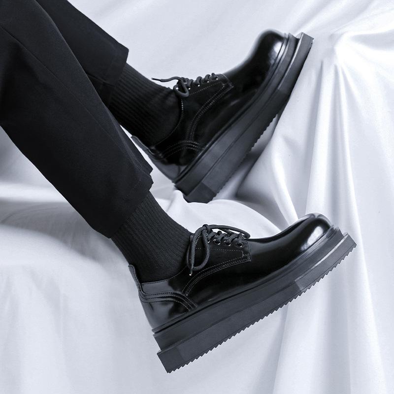 Туфли дерби на платформе, мужские модные туфли, британские черные туфли с большой головкой, подчеркивающие нишу, высококачественные повседневные кожаные туфли 6557-R
