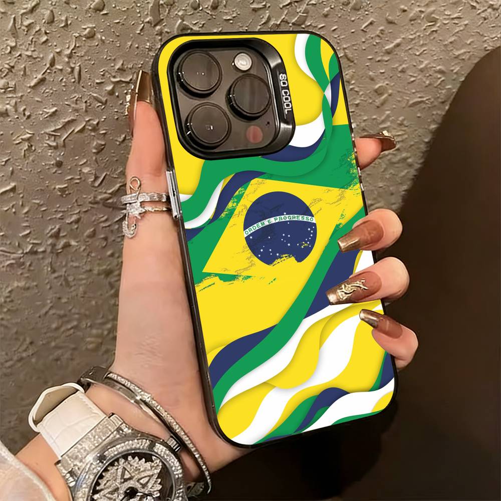 B-Бразилия Бразильский флаг Чехол для телефона для iPhone 17,16,15,14,13,12,11 Plus,Pro Max,XS,Цветной Посеребренный Внутренний Чехол