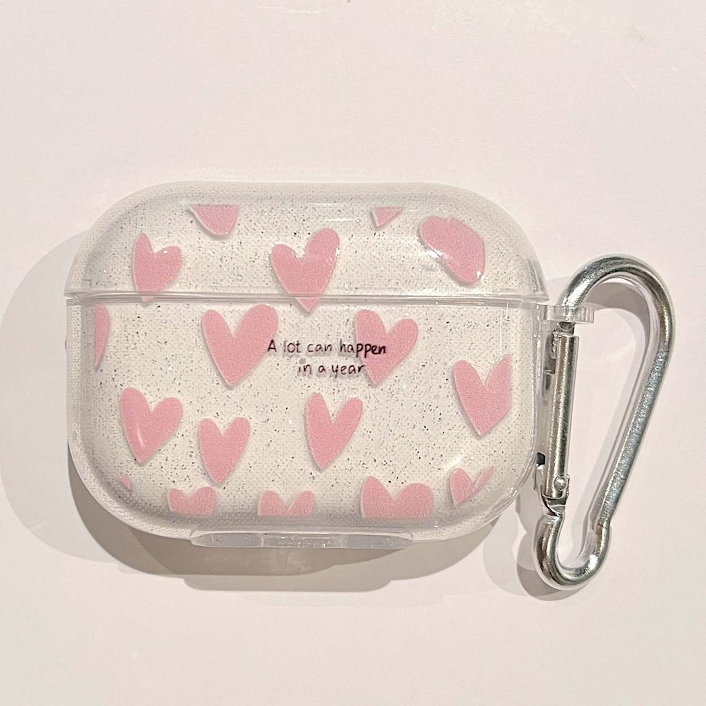 Розовый чехол-сердечко для AirPods Pro 1-го 2-го поколения, блестящий, с блестками, мягкий ТПУ чехол для Airpods 3 2 1, сумка для зарядного бокса для наушников с крючком