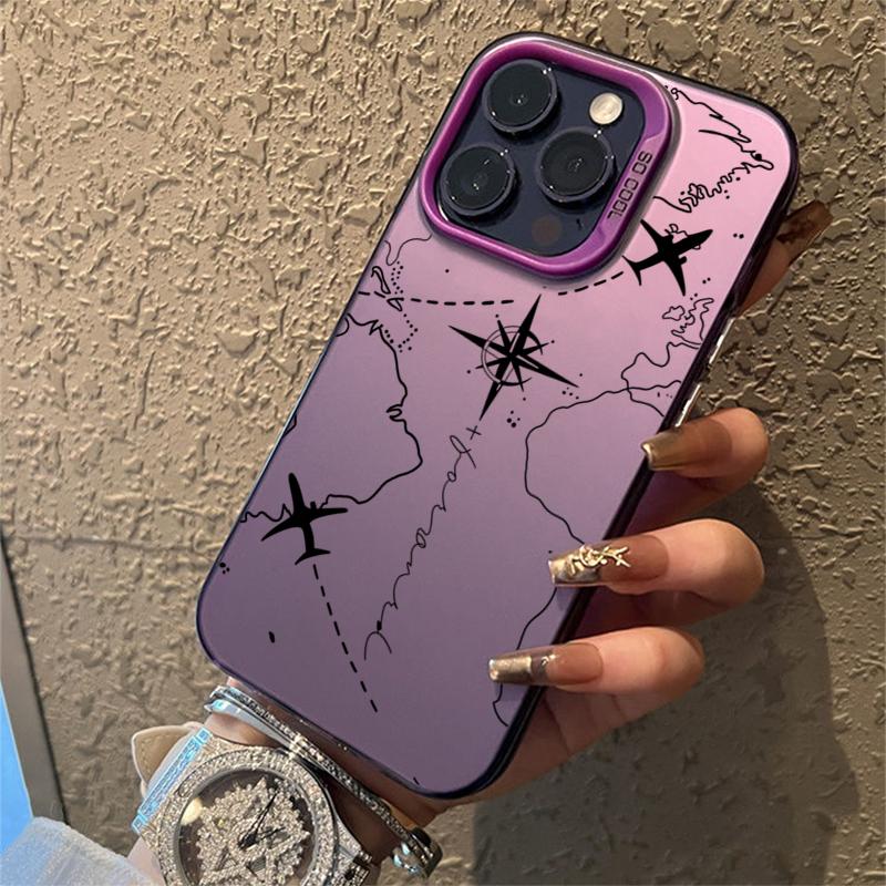 Чехол для телефона iPhone 16 15 14 13 12 11 Pro Max 7 8 Plus XS XR X с дизайном в виде маршрута самолета, гальванизированный серебристый
