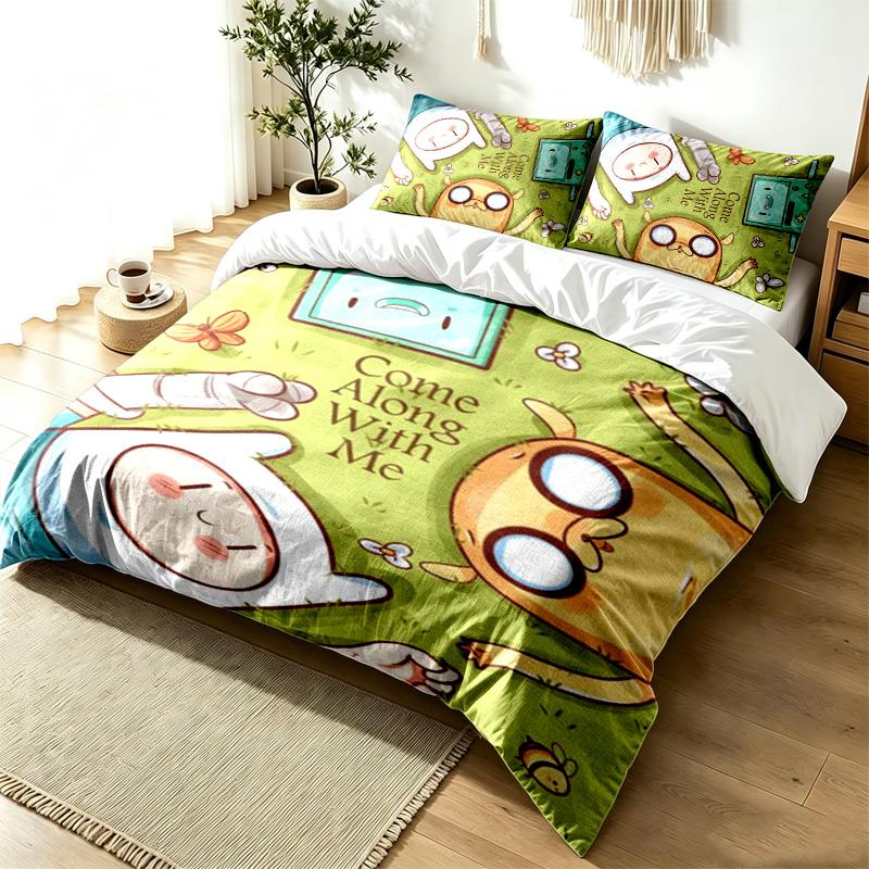 Adventure Time 3pc Duvet Cover Set Simple Modern Bedding Set Wrinkle Resistant Soft Fabric All Season Use a perfect gift