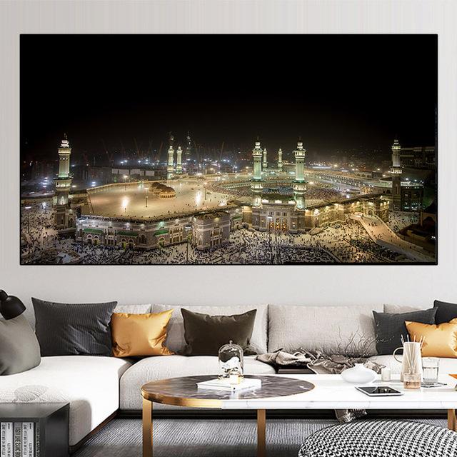 Пейзаж Мечеть Холст Картина Широкая Мекка Свет Фотографии Плакаты и принты Настенная картина Гостиная Домашний декор Без рамки