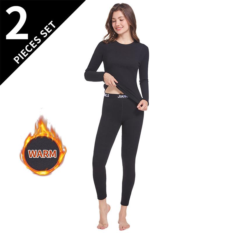 Women's Thermal Underwear Set Solid Color Long Sleeve Pants Plus Size Cozy Base Layer
