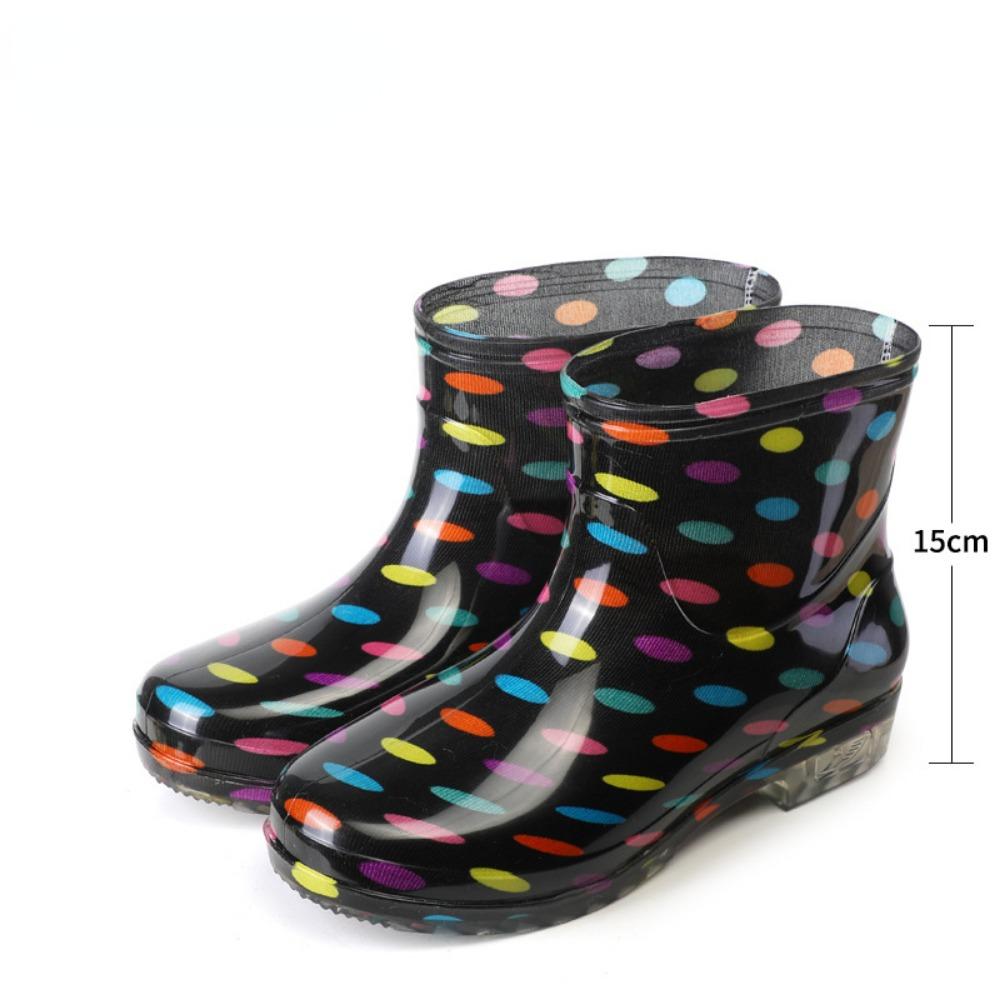 Fashion Short Tube Women's Rain Shoes Crystal Flower Cloth Fashionable Rubber Shoes Kitchen Anti Slip Waterproof Boots Garden Shoes