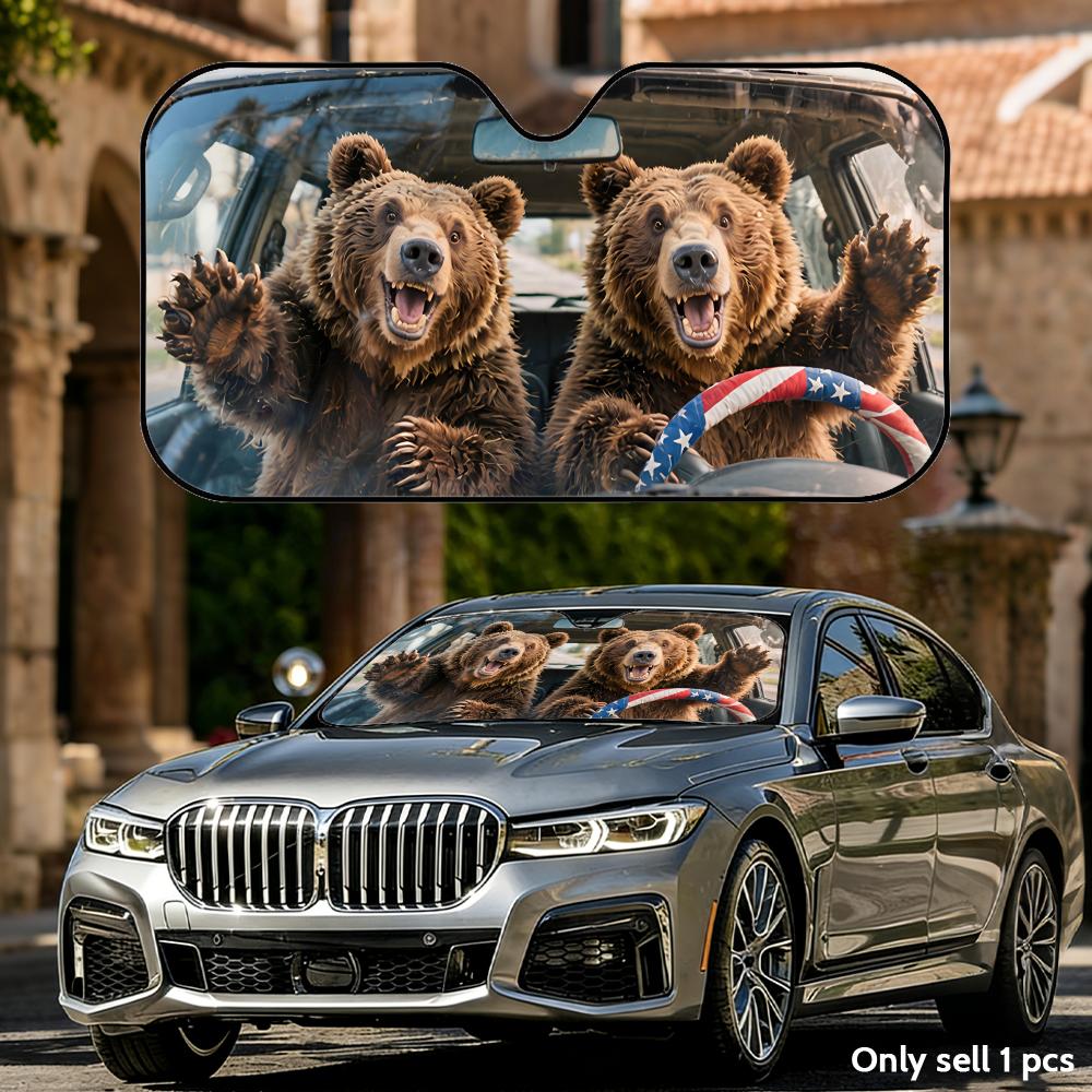 Funny Bear Sun Visor Foldable Universal Car Windshield Sun Shade UV Protection Heat Insulation Foldable Cover