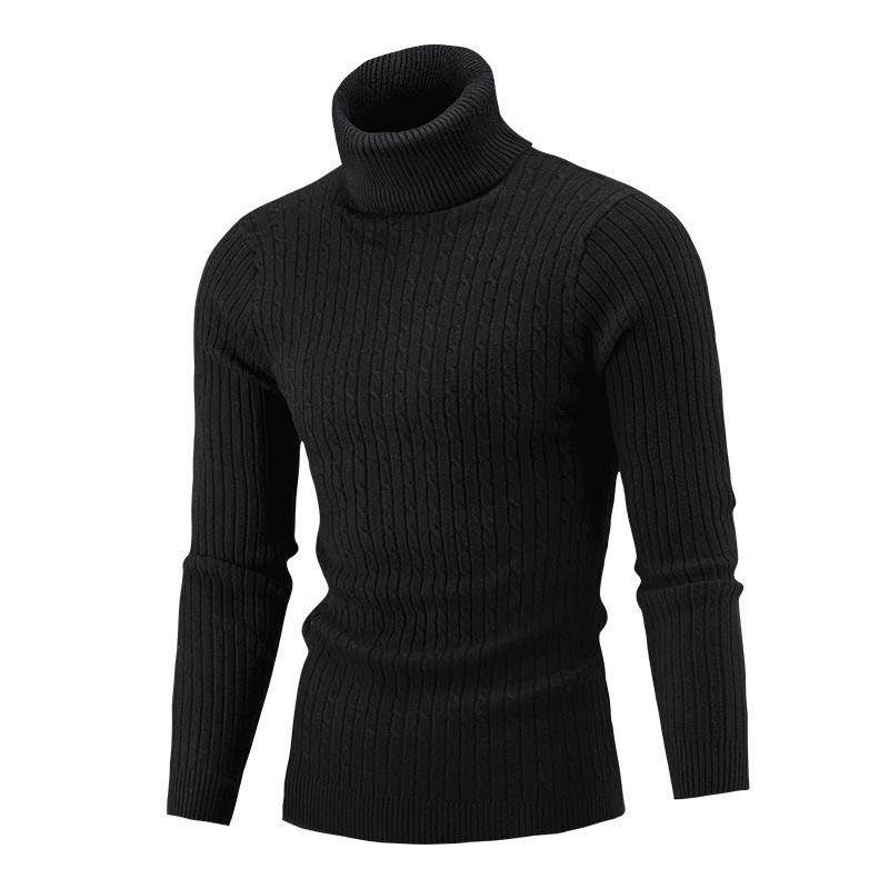 Men's High Collar Sweater Autumn and Winter Fashion Men's Long Sleeve Warm Knitted Turtleneck Sweater Keep Warm Pullovers