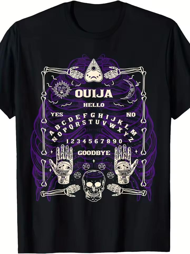 Ouija Spirit Board T-Shirt for 100% Cotton Soft Comfortable Ouija Board Game Design with Lettered Board Print