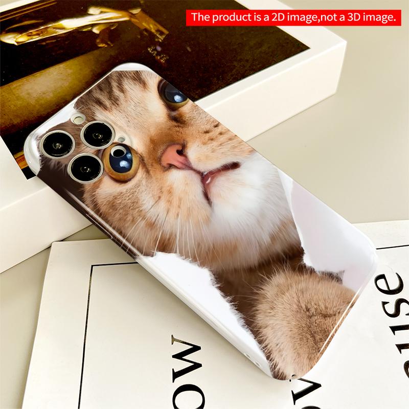 2DFlat Curious Tabby Cat Peeking Through Paper Hole All inclusive film hard iPhone case, compatible with iPhone 18 Pro Max 17 16 15 14 13 12 11