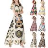 Женское летнее повседневное модное платье в стиле бохо с принтом и V-образным вырезом, с коротким рукавом
