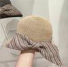 Ins Chic Summer Japan Natural Plant Fiber Grass Striped Bowknot Rolled Brim Lady Sun Cap Women Leisure Hat