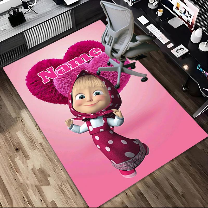 Personalized Name Pink Heart Living Room Non-Slip Area Rug Soft Carpet for Bedroom Kids Playroom Sofa Office Home Decor Doormat