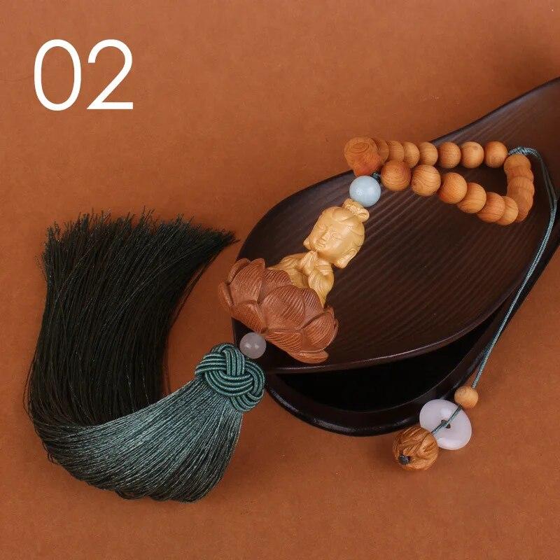 Chinese Style Wooden Carved Lotus Buddha Statue Car Pendant Creative Lucky Fortune Jewelry Decor Xmas Charming Car Accessories