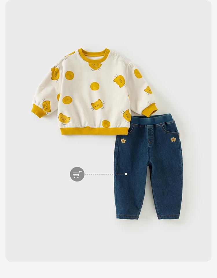 Davidella girls' long sleeved hoodie new spring outfit children's printed top baby base shirt