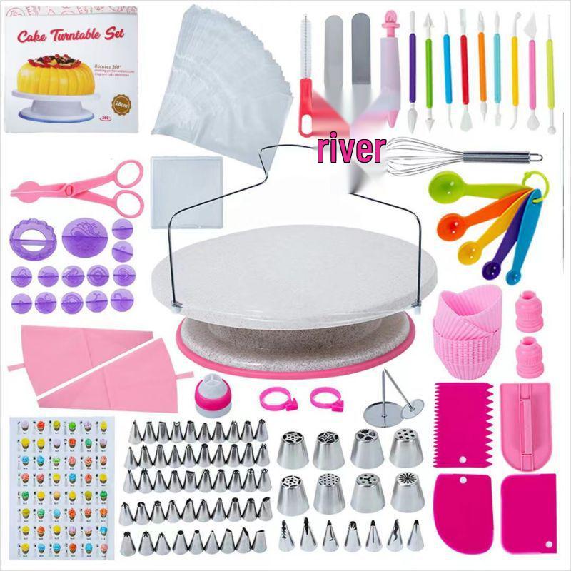 Набор для украшения торта из 320 предметов: Поворотный столик, Насадки, Кондитерские мешки, Скребки, Лопатки, Формочки для маффинов