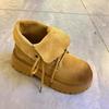 European Matte Leather Martin Boots 2025 New Letter Lapel Locomotive Boots Big Yellow Boots Two Wear Muffin Women's Shoes