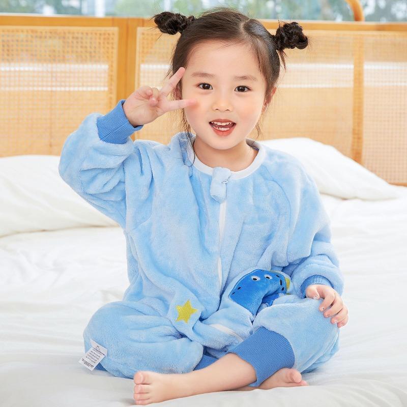 Flannel Cartoon Split Leg Sleeping Bag, Autumn and Winter Cartoon One-piece Pajamas, Children's One-piece Home Clothes