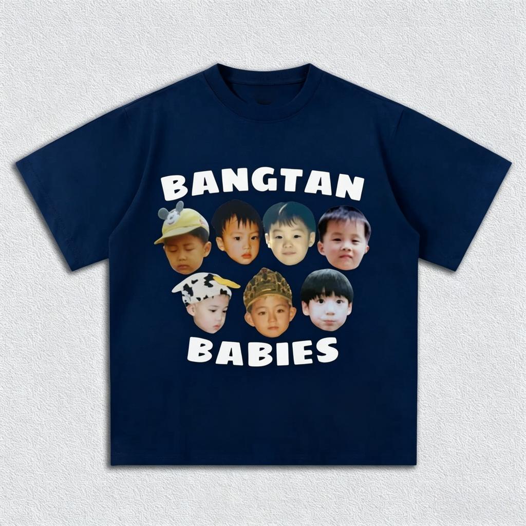 BTS Bangtan Babies Графическая Унисекс Футболка 100% Хлопок 2026 Лето Новая K-pop Оверсайз Уличная Мода Футболка с Круглым Вырезом Подарки для Фанатов