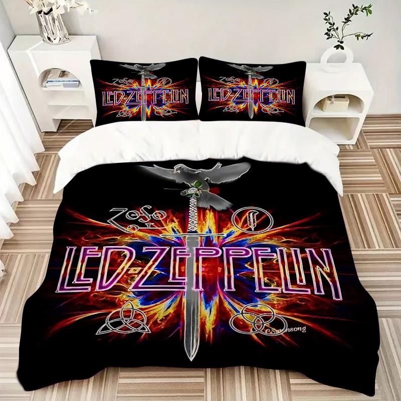 Набор из 3 предметов с принтом LED ZEPPELIN, 1 пододеяльник + 2 наволочки (Без вкладыша), Постельное белье для всех сезонов, Постельное белье, Декор спальни yy250922021