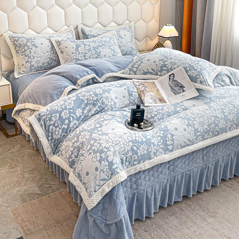 Three-dimensional Carved Bed Cover Four-piece Set of Cotton Padded Thickened Bed Three-piece Set