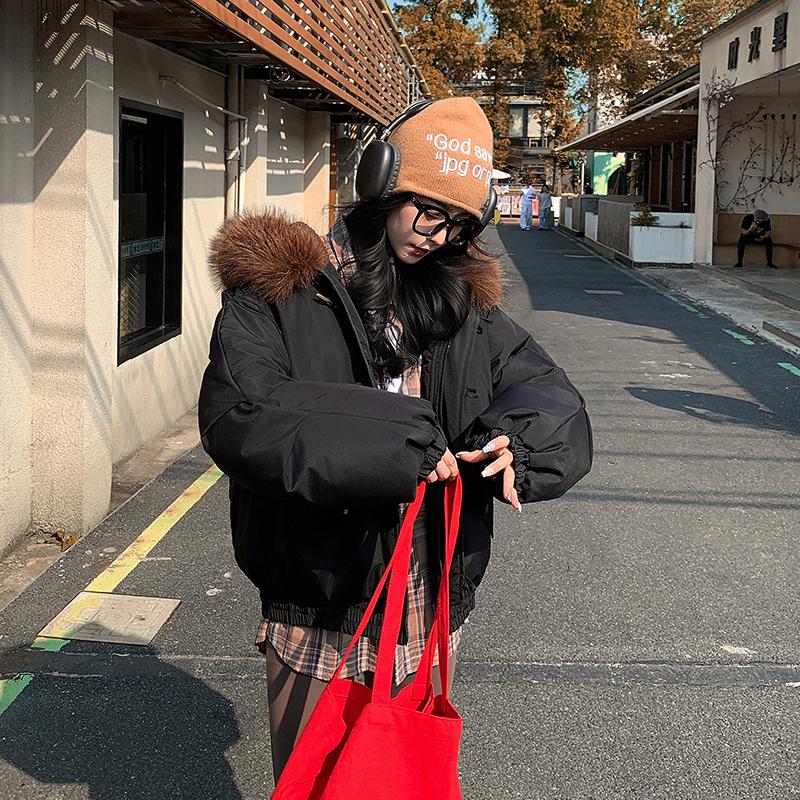 Осень-зима, утепленная теплая парка, женская повседневная милая однотонная Свободная куртка с капюшоном и большим карманом, верхняя одежда