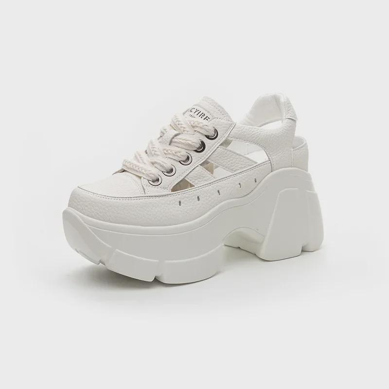 Женские летние сандалии 2024 года на платформе из дышащей кожи с внутренней частью для увеличения высоты