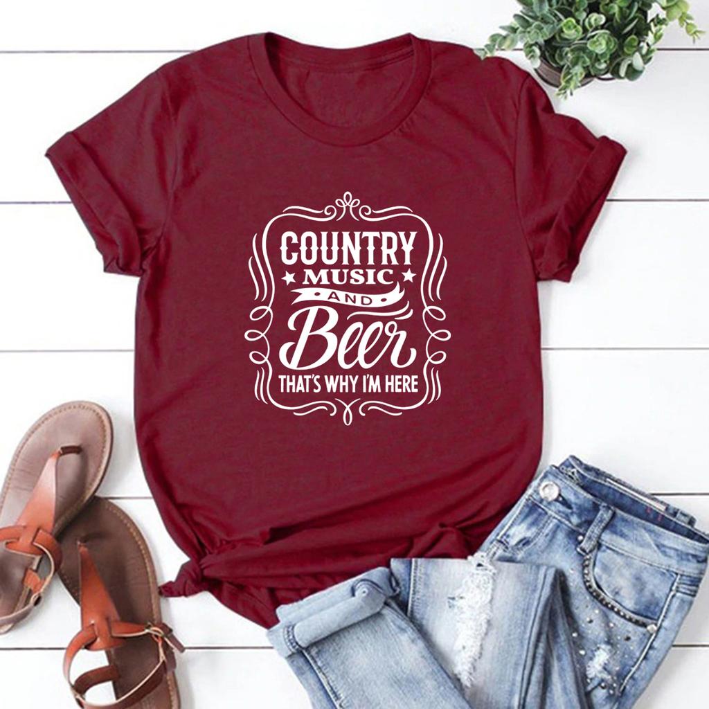 Country Music and Beer Thats Why Im Here TShirt Cowboy Shirt Western Tee Unisex Short Sleeve Graphic T Shirts Streetwear Tops