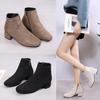 2024 Autumn Korean Style Thick Heel Martin Boots for Women - Retro, Medium Heel, Solid Color Casual Short Boots