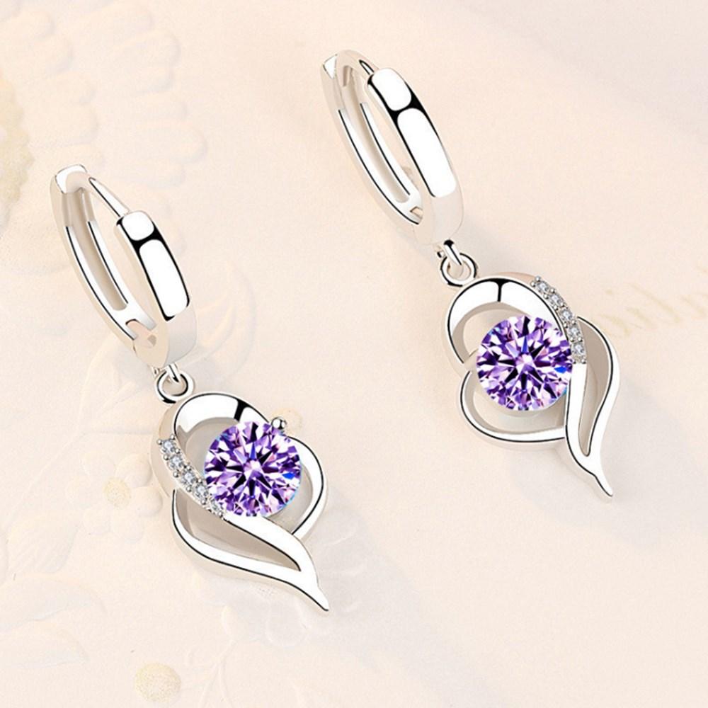 925 Sterling Silver Woman Fashion Jewelry High Quality Blue Pink White Purple Crystal ZirconSelling Earrings