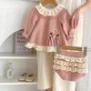 Autumn 2024: Infant & Toddler Girls' Ruffle Collar Knit Top + Ruffle Pants Set