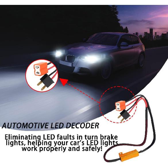BESULEN 2PCS H7 Car LED Resistor Kit, 50W 6Ohm Vehicle Headlight Anti Flicker Error Decoder, Auto Fog Turn Signal Bulb Load Resistor Relay Harness