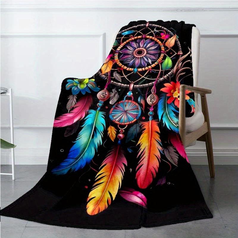 1 Piece Blanket Colorful Feather Dream Catcher Car Interior Blanket Suitable For All Seasons Cozy Warm Soft Blanket Suitable For Sofa Bed Travel