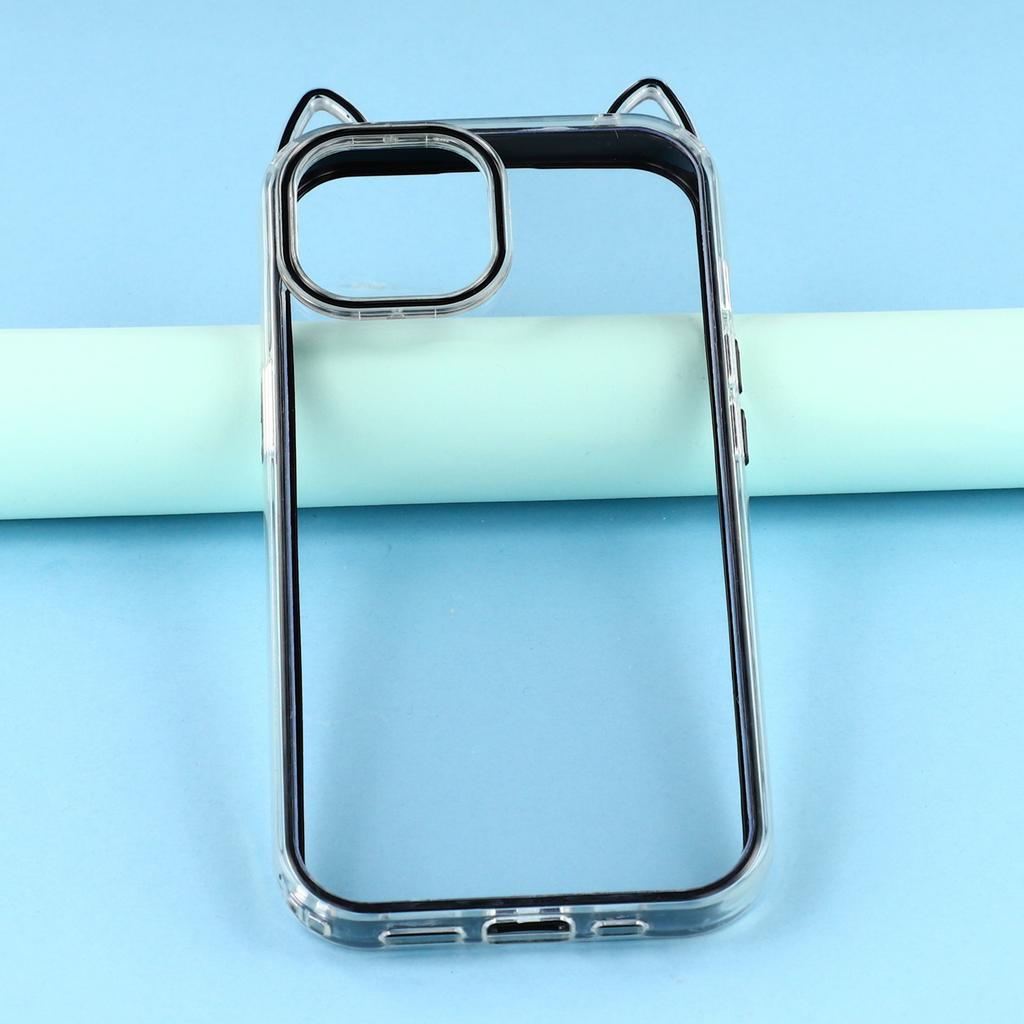 For iPhone 13 Case Cat Ear Design TPU+Acrylic Clear Phone Back Cover