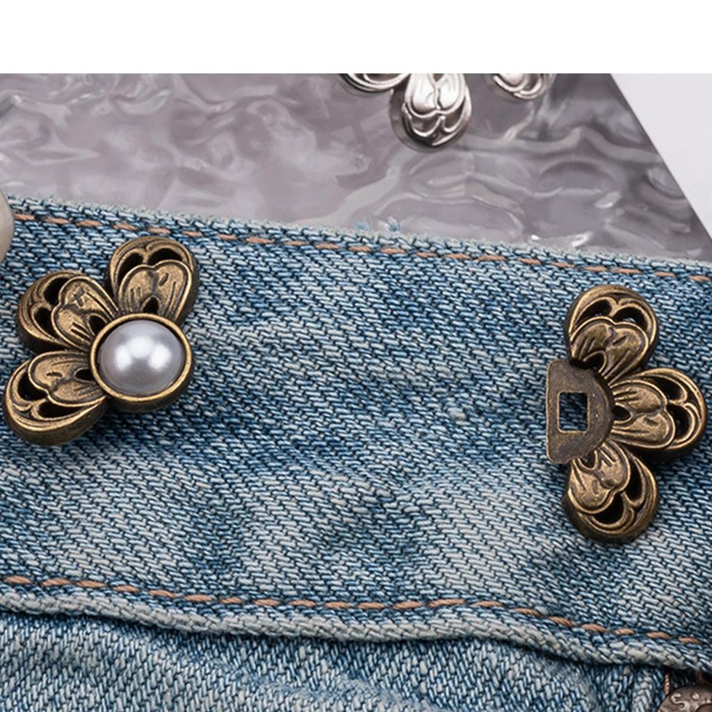 3PCS Pearl Flower Waist Buckle Cincher Clip Waist Brooch Hook for Jeans Pants Plated Waist Tightener Clip Skirt Adjuster